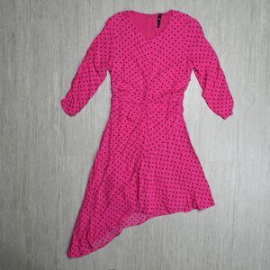 Zara Trafaluc Hot Pink Polka Dot Dress Barbiecore XS Ruched Asymmetrical
